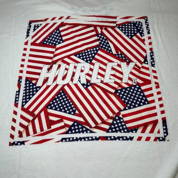 Hurley White Red Blue Patriotic Logo Graphic T-Shirt Men XXL White 4th Of July - Picture 1 of 4
